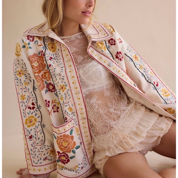 We The Free Cream Floral Embroidered Blazer - Picture 6 of 8